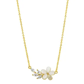 14K Gold Plated Crystal Flower Branch Leaf Necklace Gold