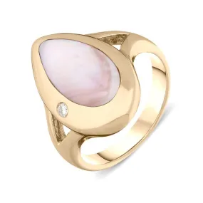 18ct Rose Gold Pink Mother of Pearl Diamond Freeform Pear Shape Ring D