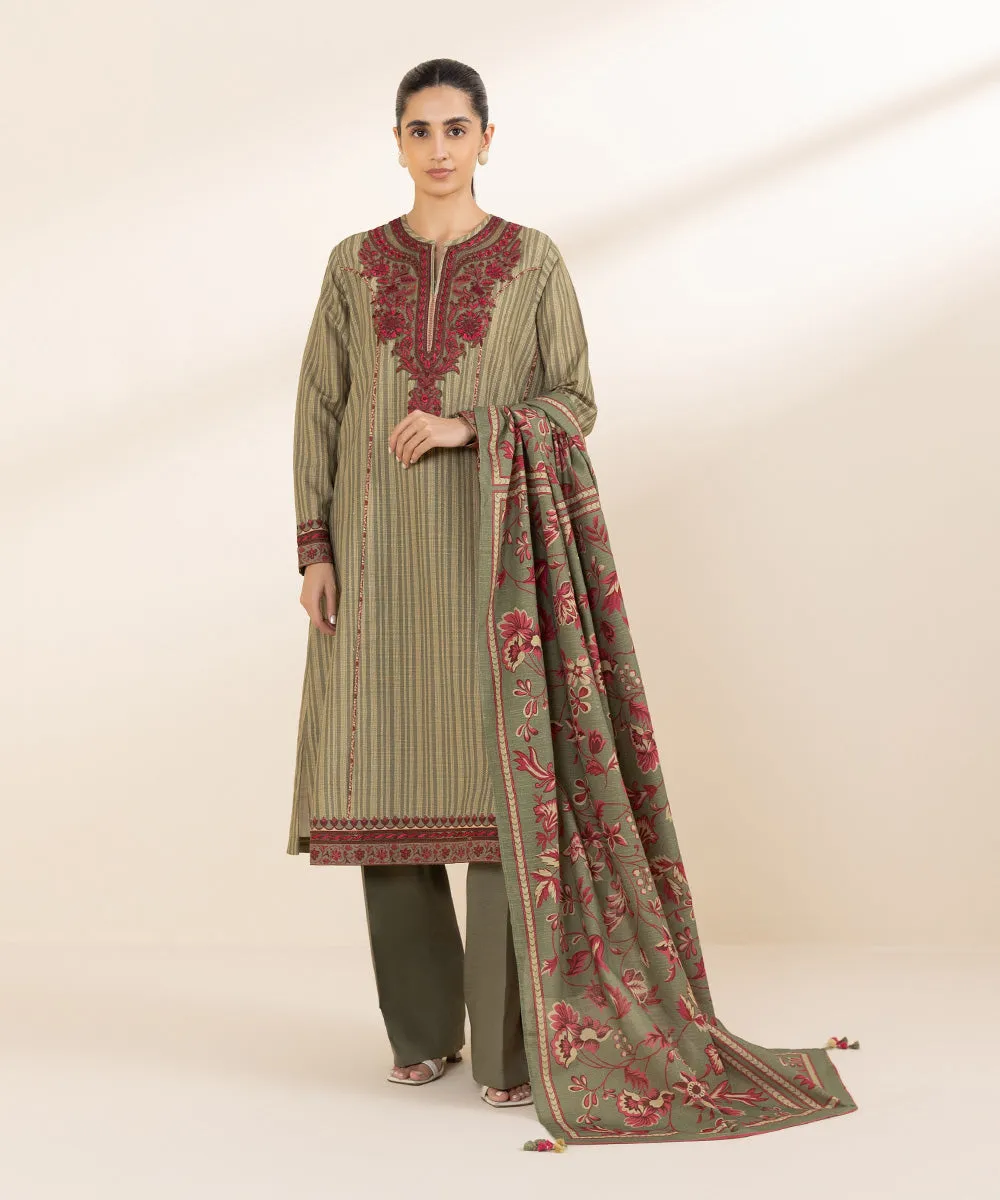 2 Piece - Embroidered Khaddar Suit