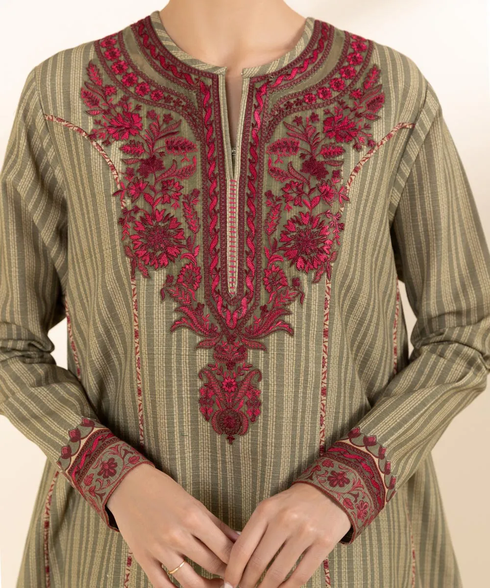 2 Piece - Embroidered Khaddar Suit