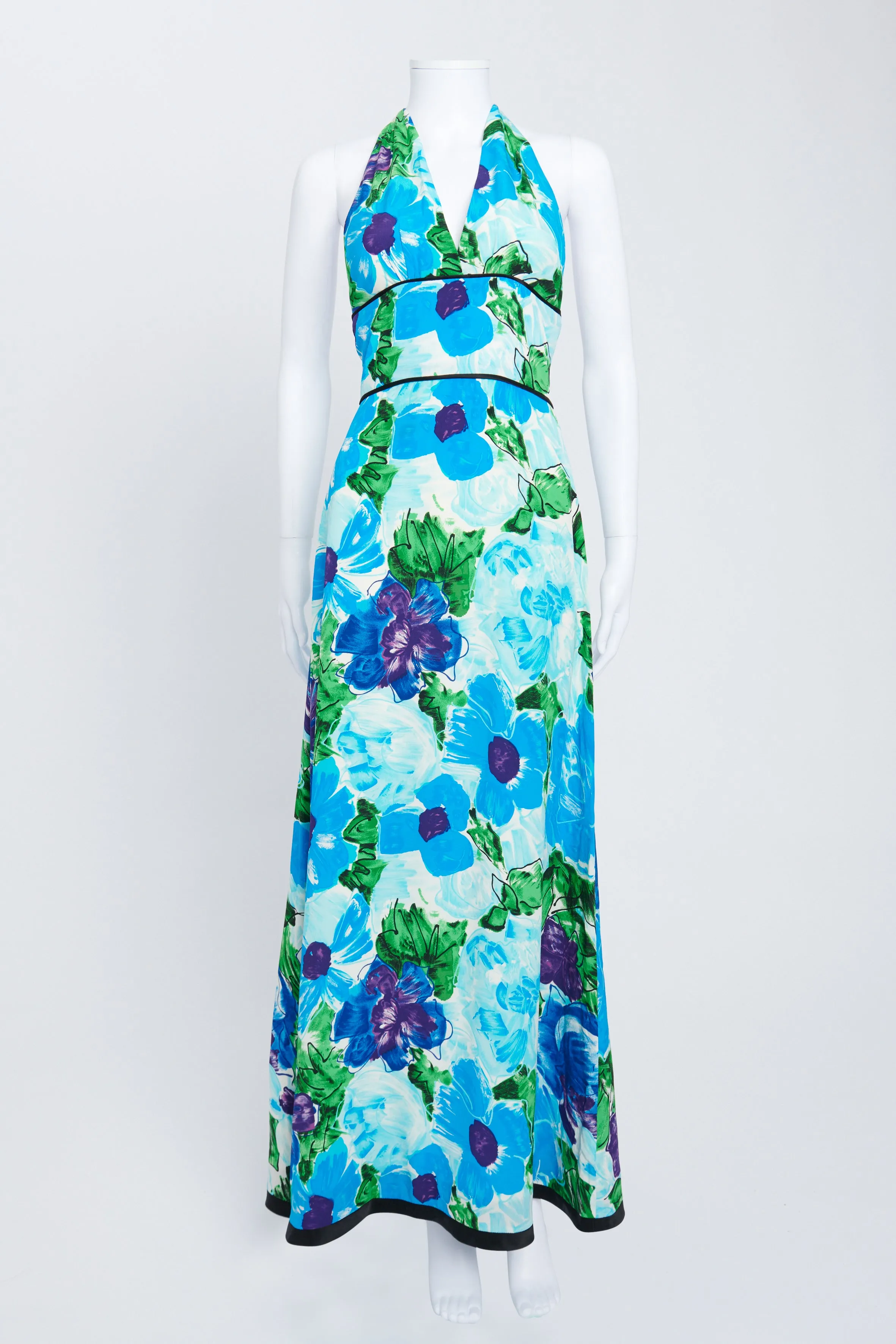 2008 Blue and Green Floral Halter Silk Dress