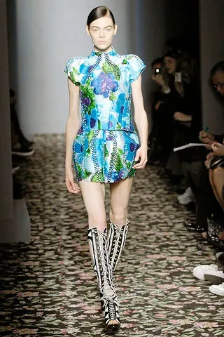 2008 Blue and Green Floral Halter Silk Dress