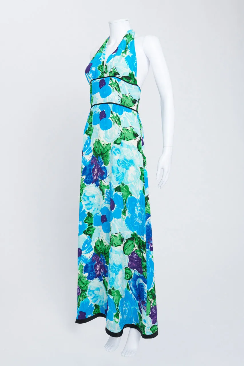 2008 Blue and Green Floral Halter Silk Dress