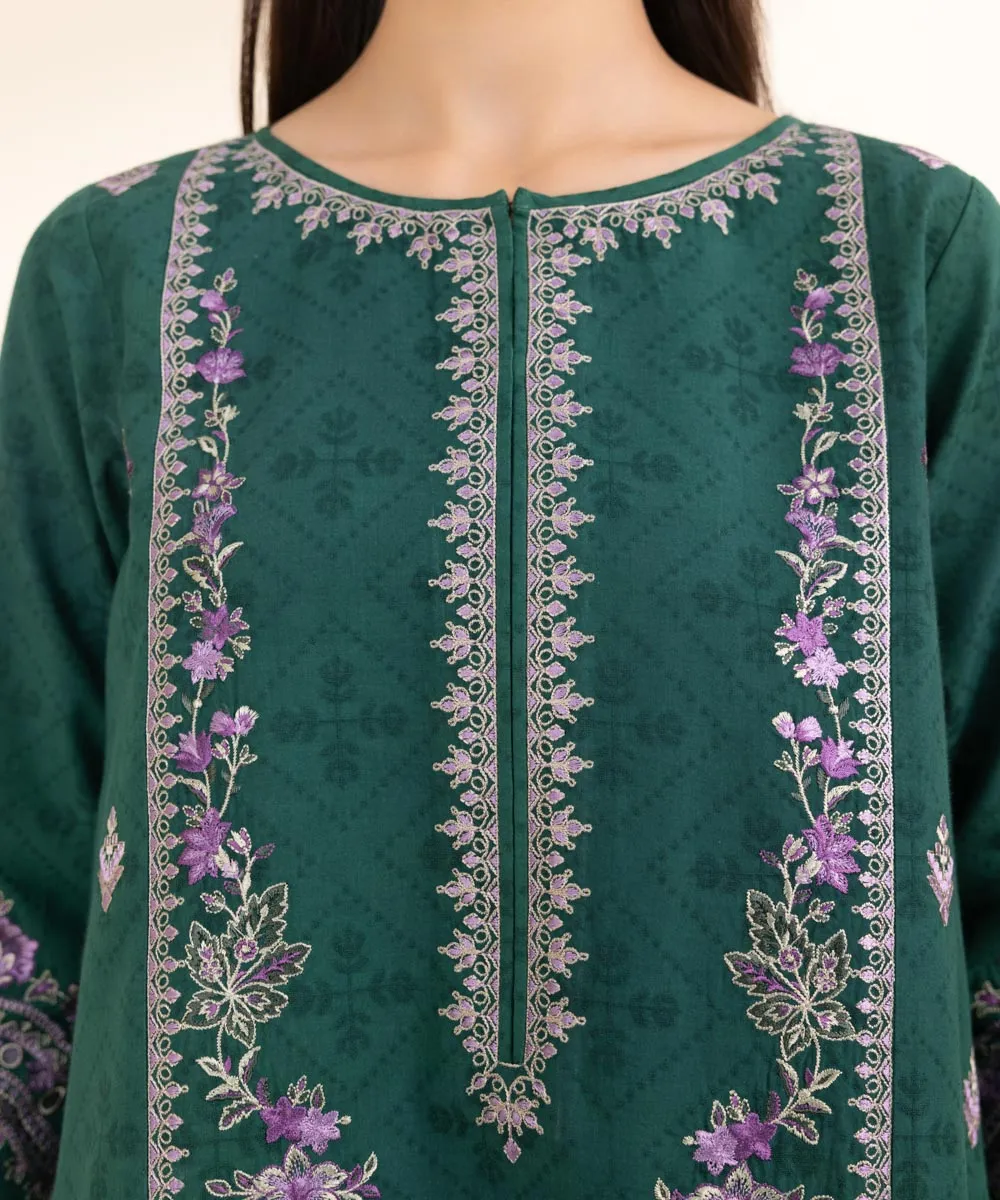 3 Piece - Embroidered Cotton Jacquard Suit