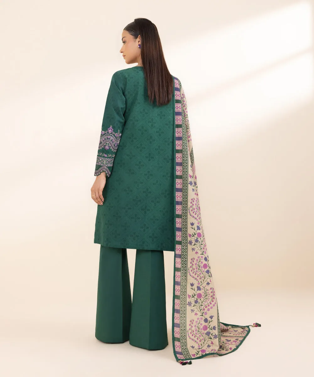 3 Piece - Embroidered Cotton Jacquard Suit