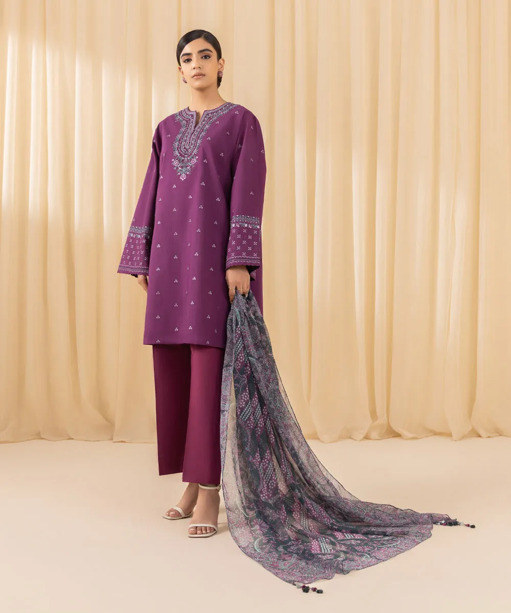 3 Piece - Embroidered Crosshatch Suit