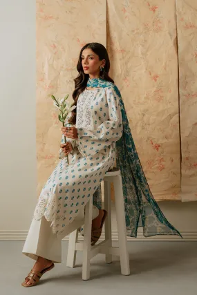 3 PIECE EMBROIDERED LAWN SUIT-BLUE GEMS