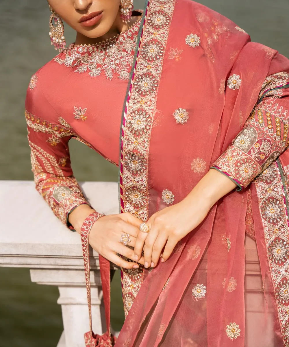 3 Piece -  Embroidered Raw Silk Suit