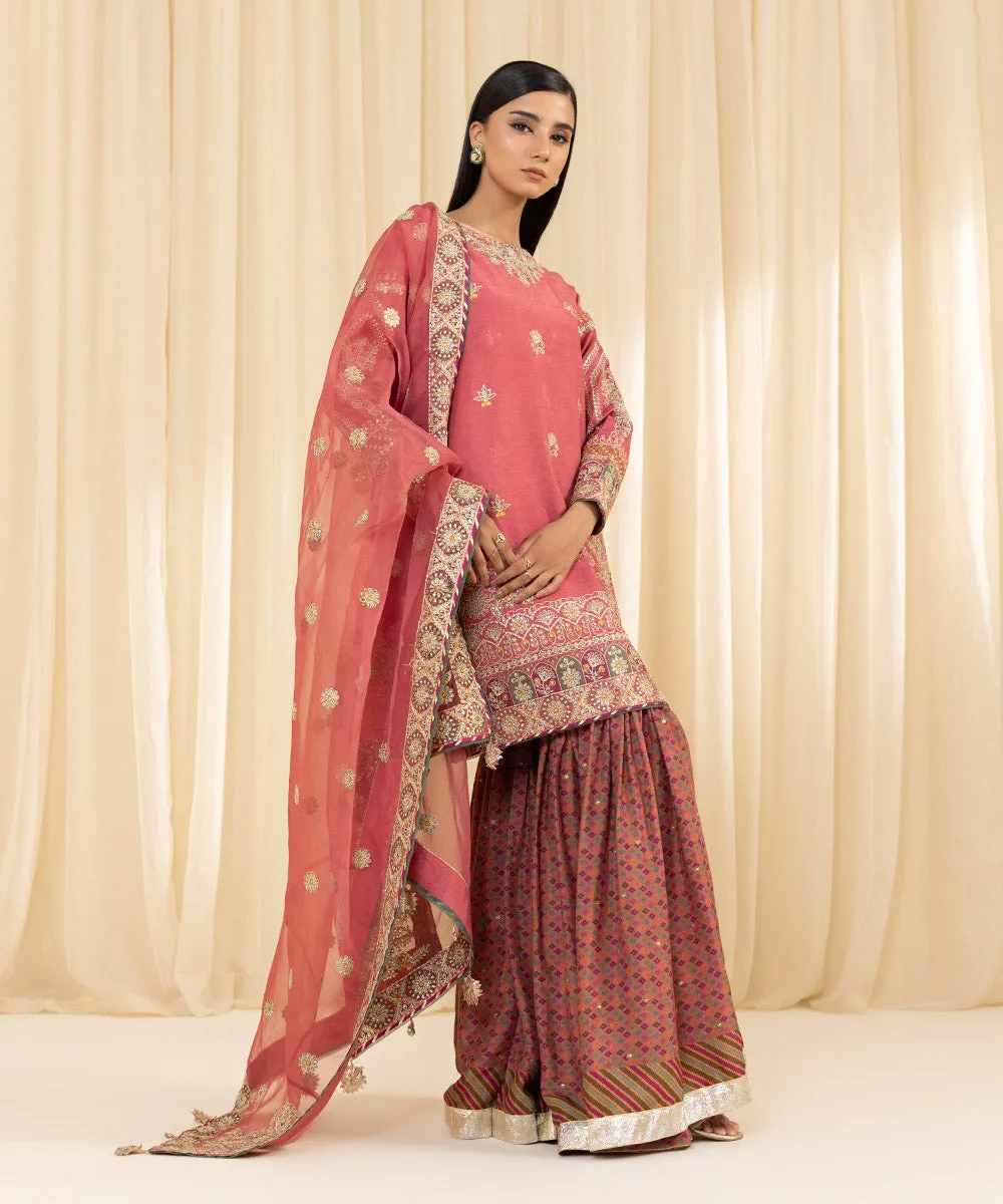 3 Piece -  Embroidered Raw Silk Suit