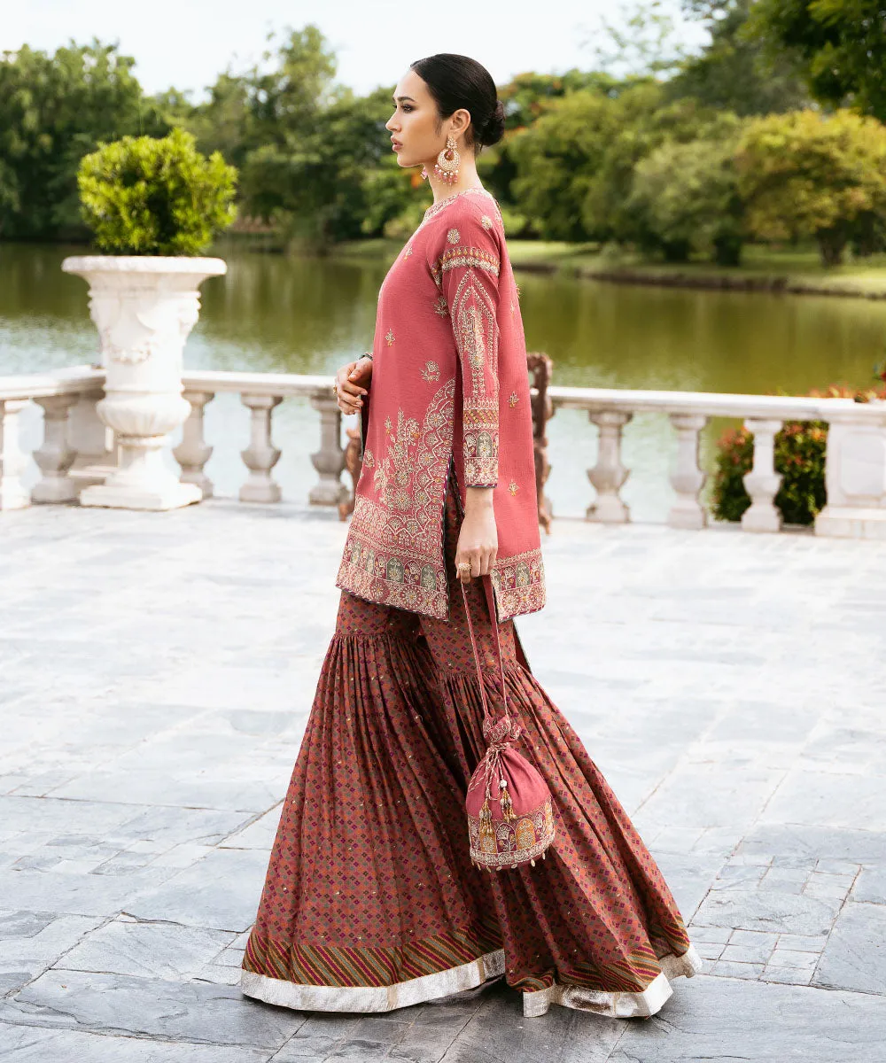 3 Piece -  Embroidered Raw Silk Suit