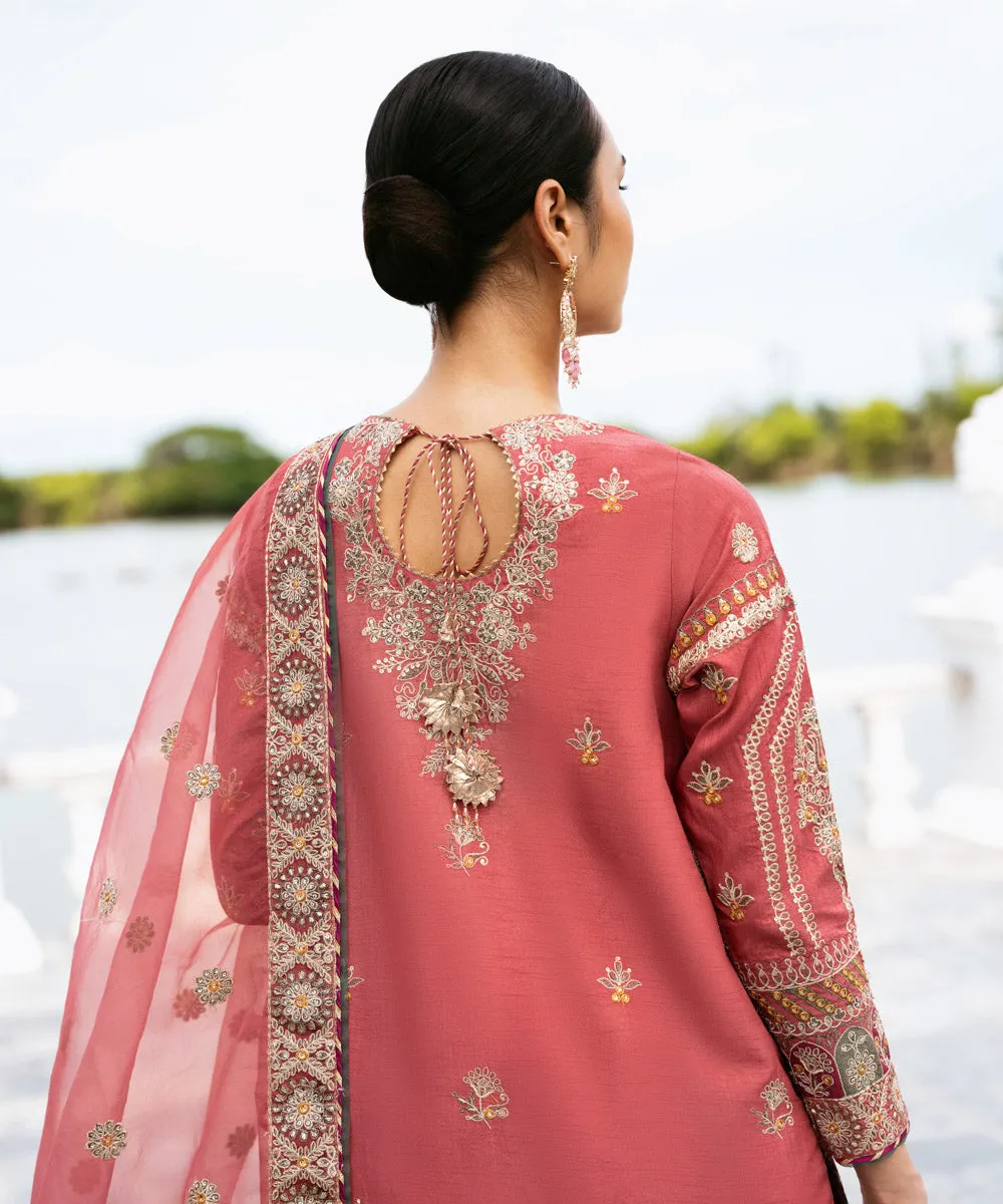 3 Piece -  Embroidered Raw Silk Suit