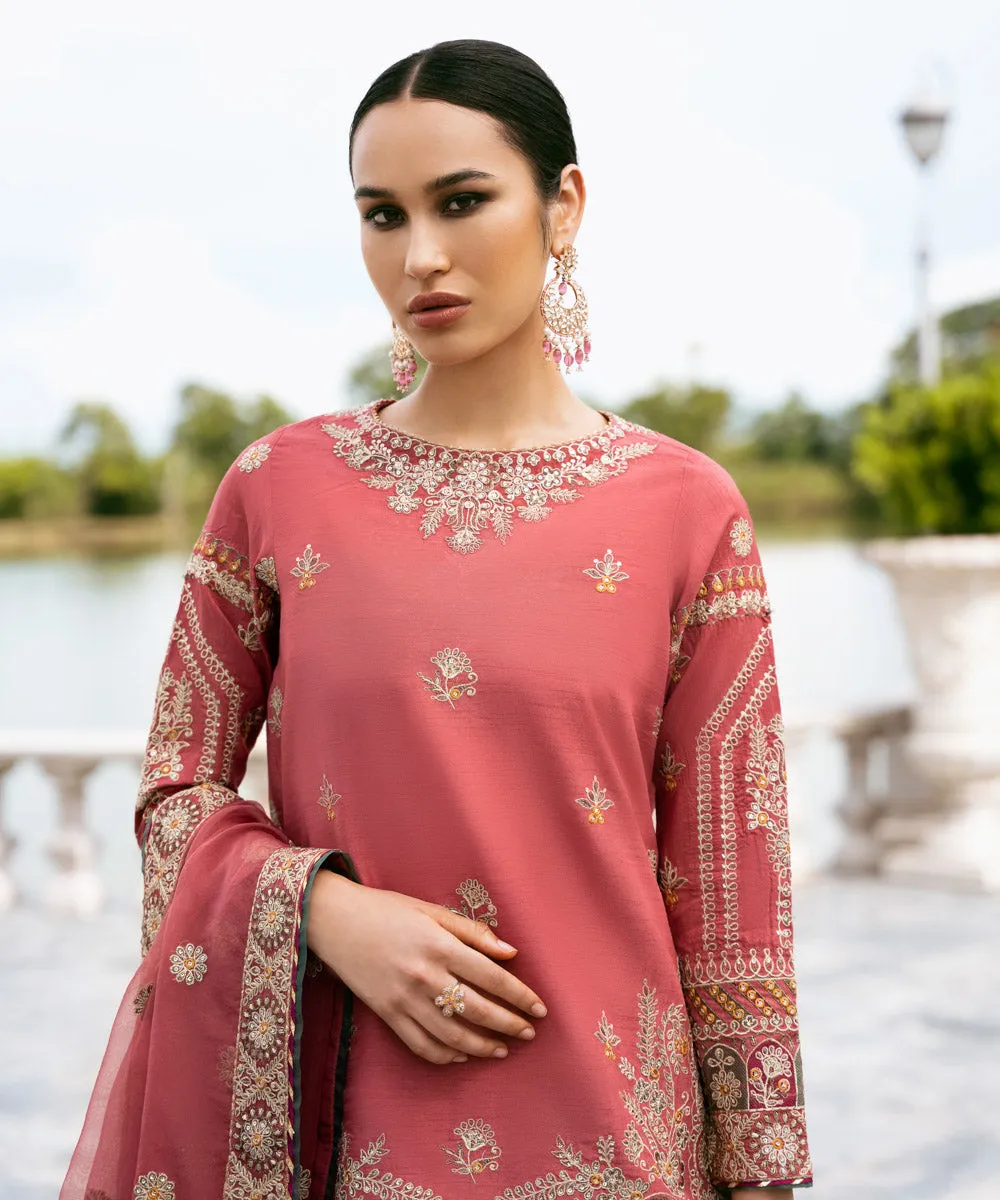 3 Piece -  Embroidered Raw Silk Suit