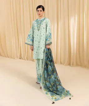 3 Piece -  Embroidered Silk Suit