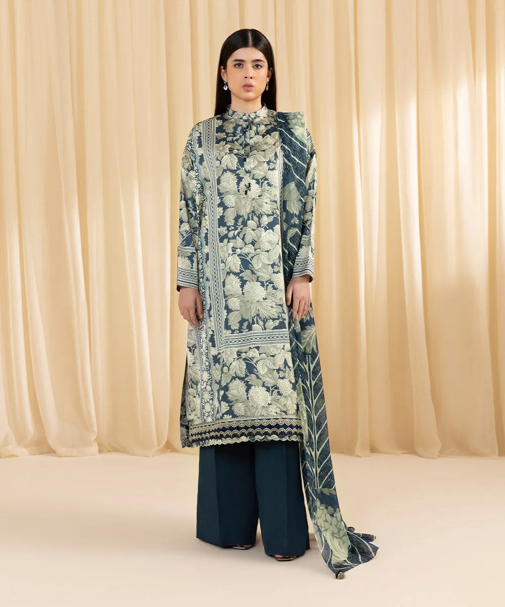 3 Piece -  Printed Satin Suit