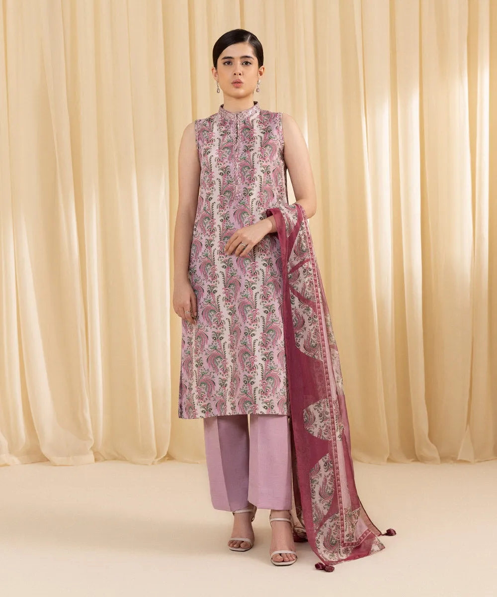 3 Piece -  Printed Silk Suit