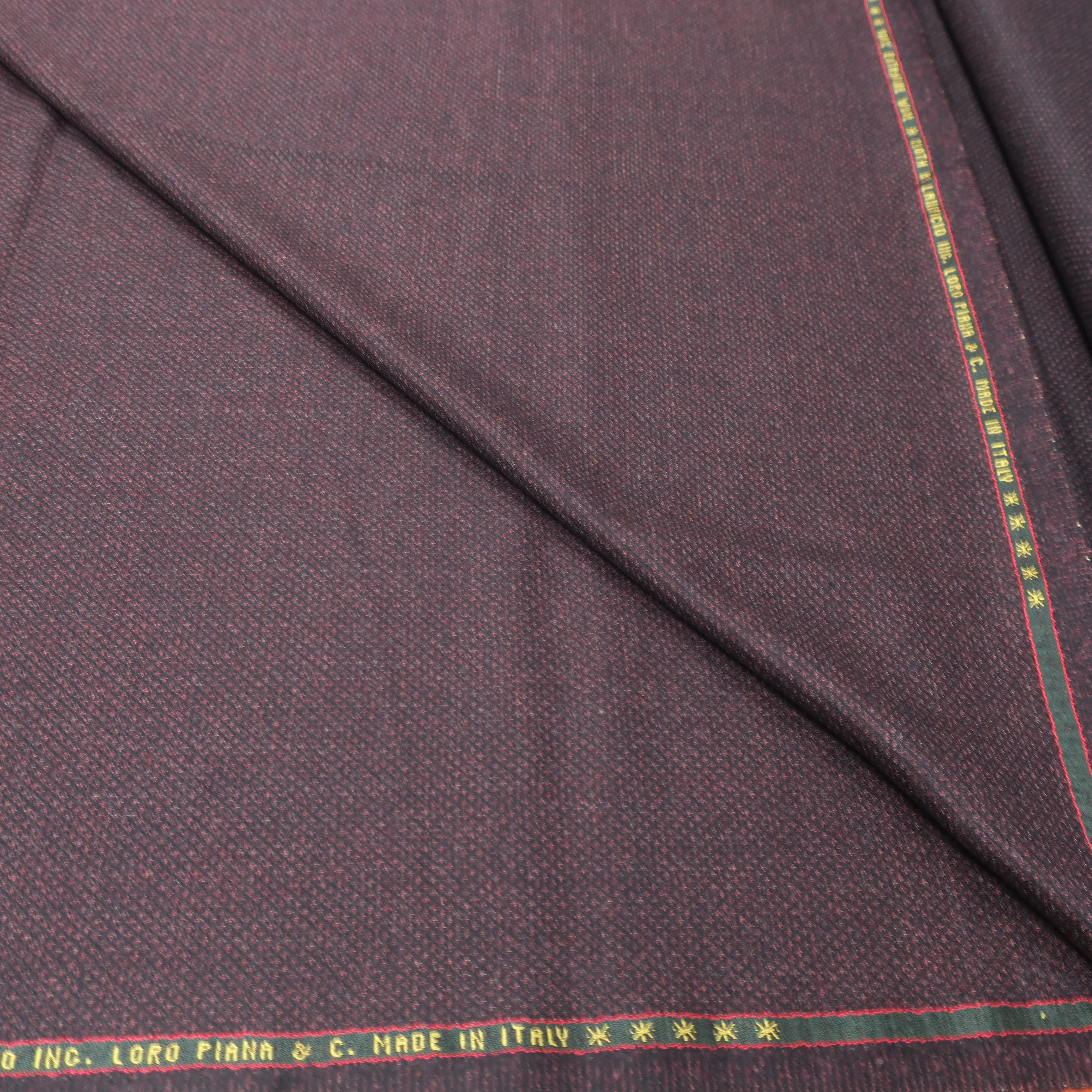 3.60 YDS Salt box Maroon and Black Birds Eye 100% Wool Loro Piana Fabric