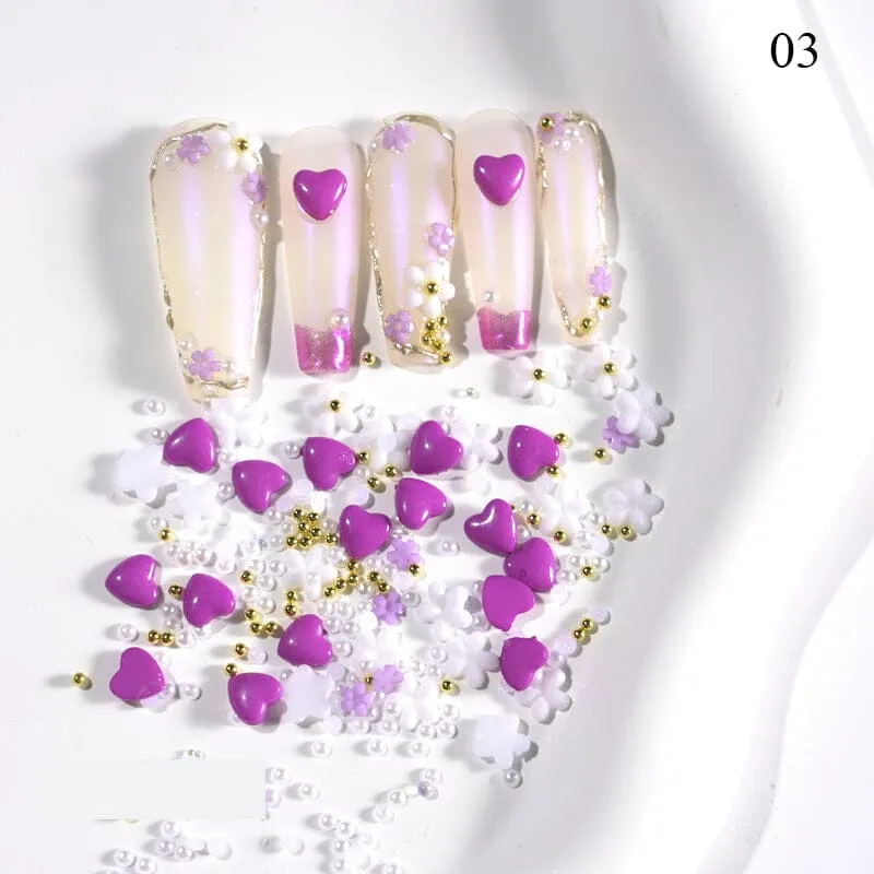 3D Love Hearts and Flowers Nail Art Decoration