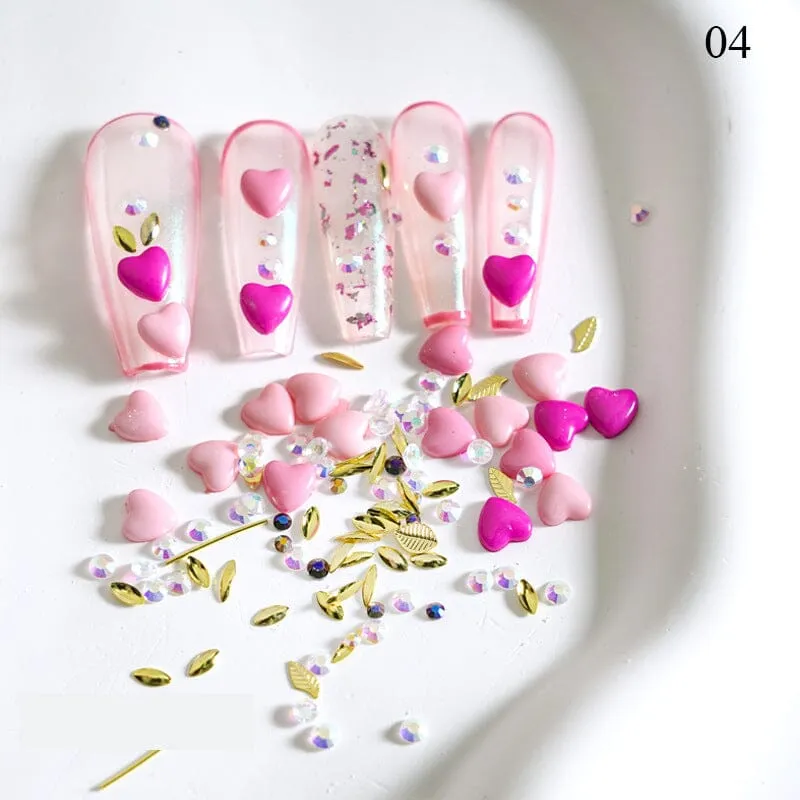 3D Love Hearts and Flowers Nail Art Decoration