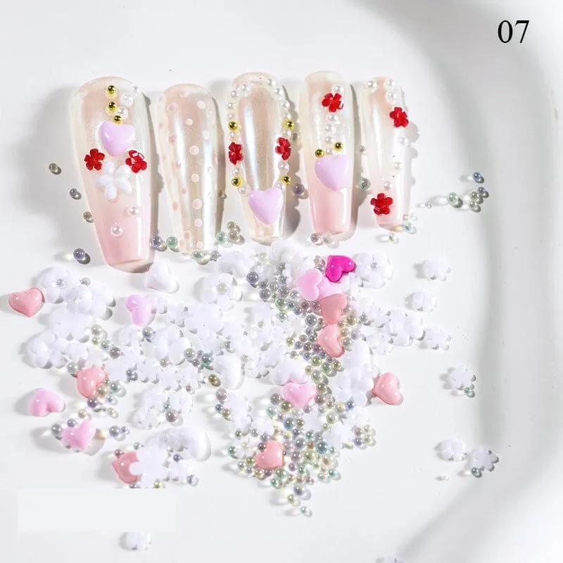 3D Love Hearts and Flowers Nail Art Decoration