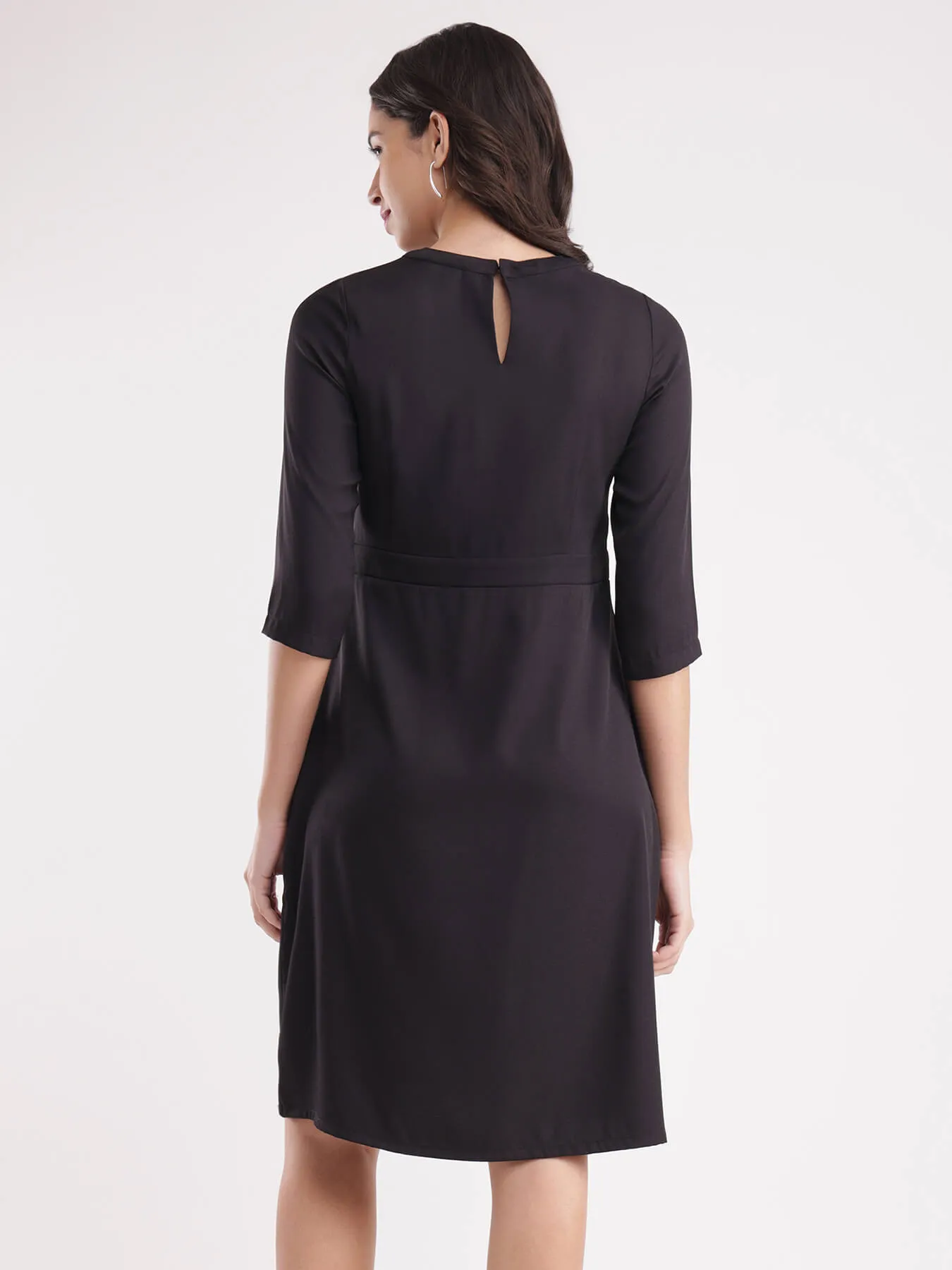 A-Line Solid Dress - Black