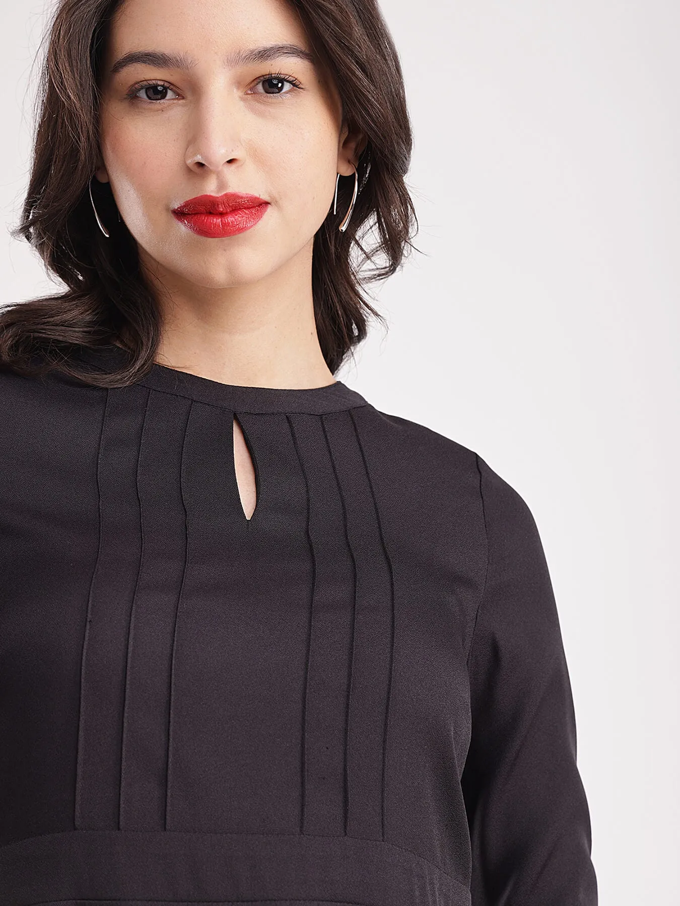 A-Line Solid Dress - Black