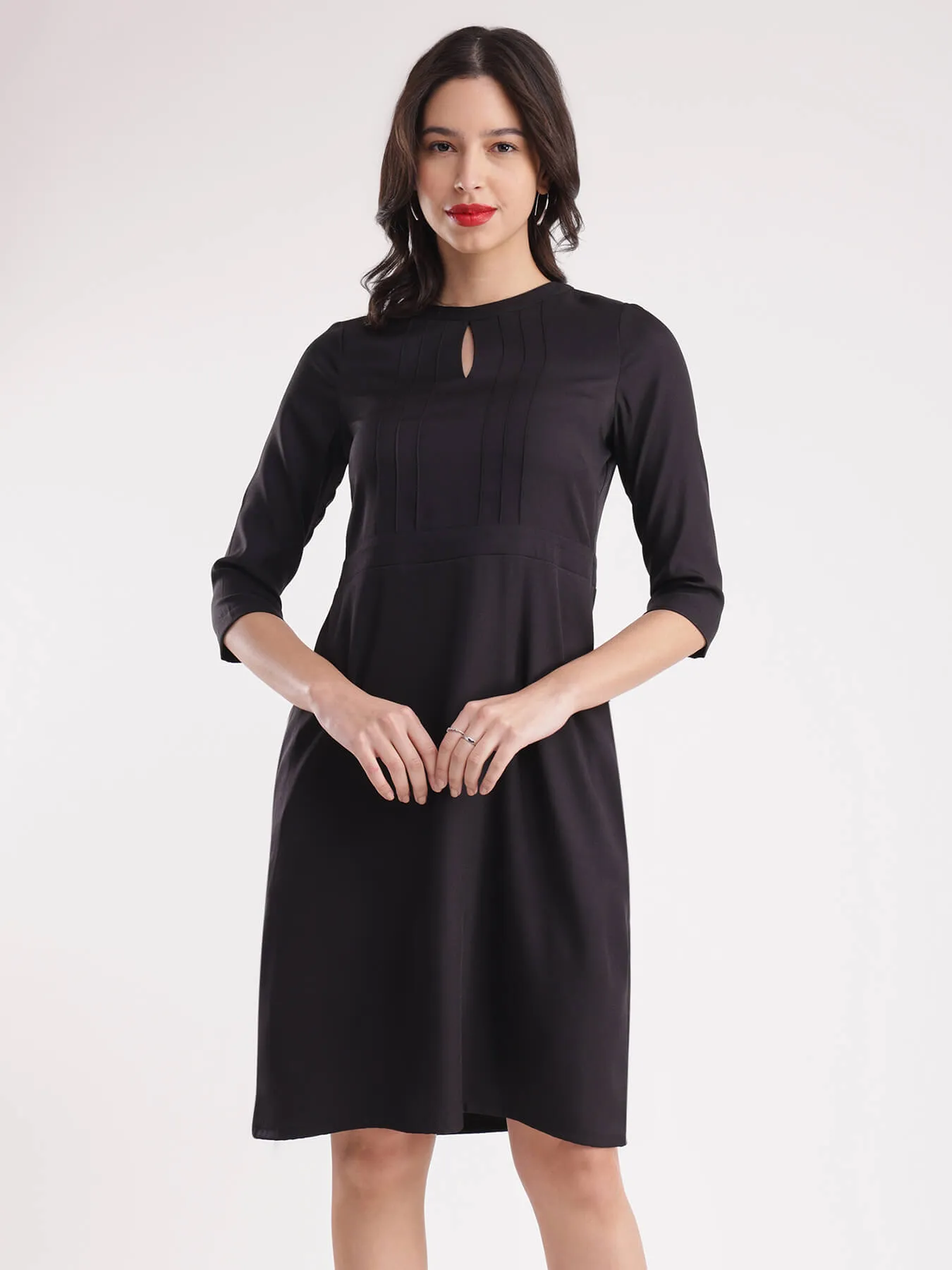 A-Line Solid Dress - Black