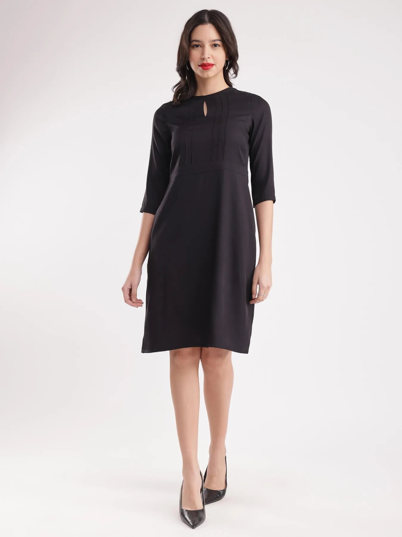 A-Line Solid Dress - Black