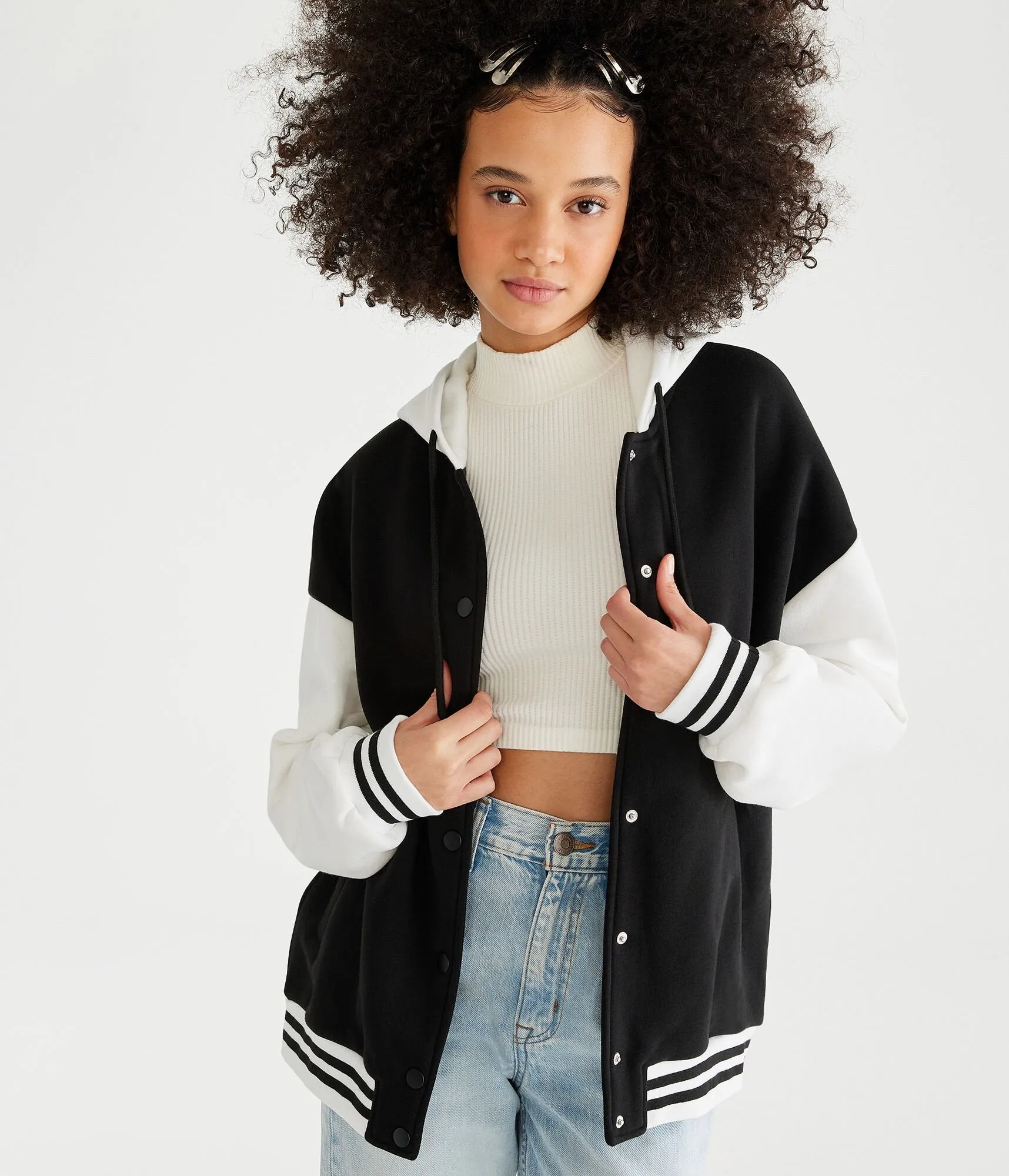 Aeropostale Womens' Varsity Hooded Fleece Jacket -  - Size S - Cotton - Teen Fashion & Clothing Black