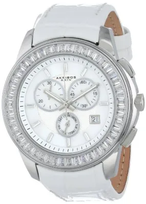 Akribos XxivWhite Mother of Pearl Dial White Leather Ladies Watch AK621SSW