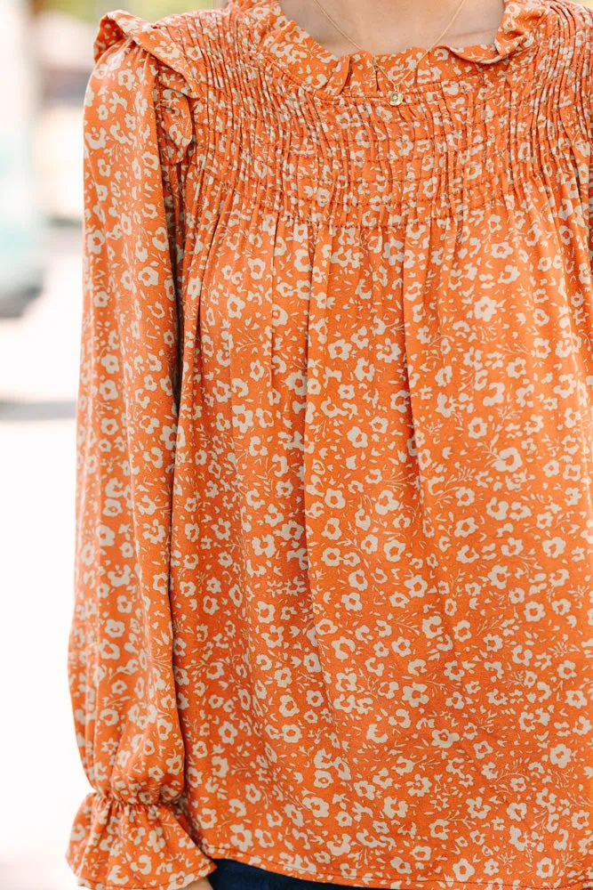 All About You Rust Orange Floral Blouse