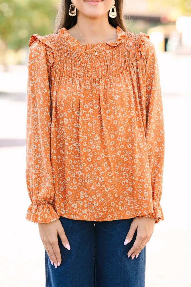 All About You Rust Orange Floral Blouse