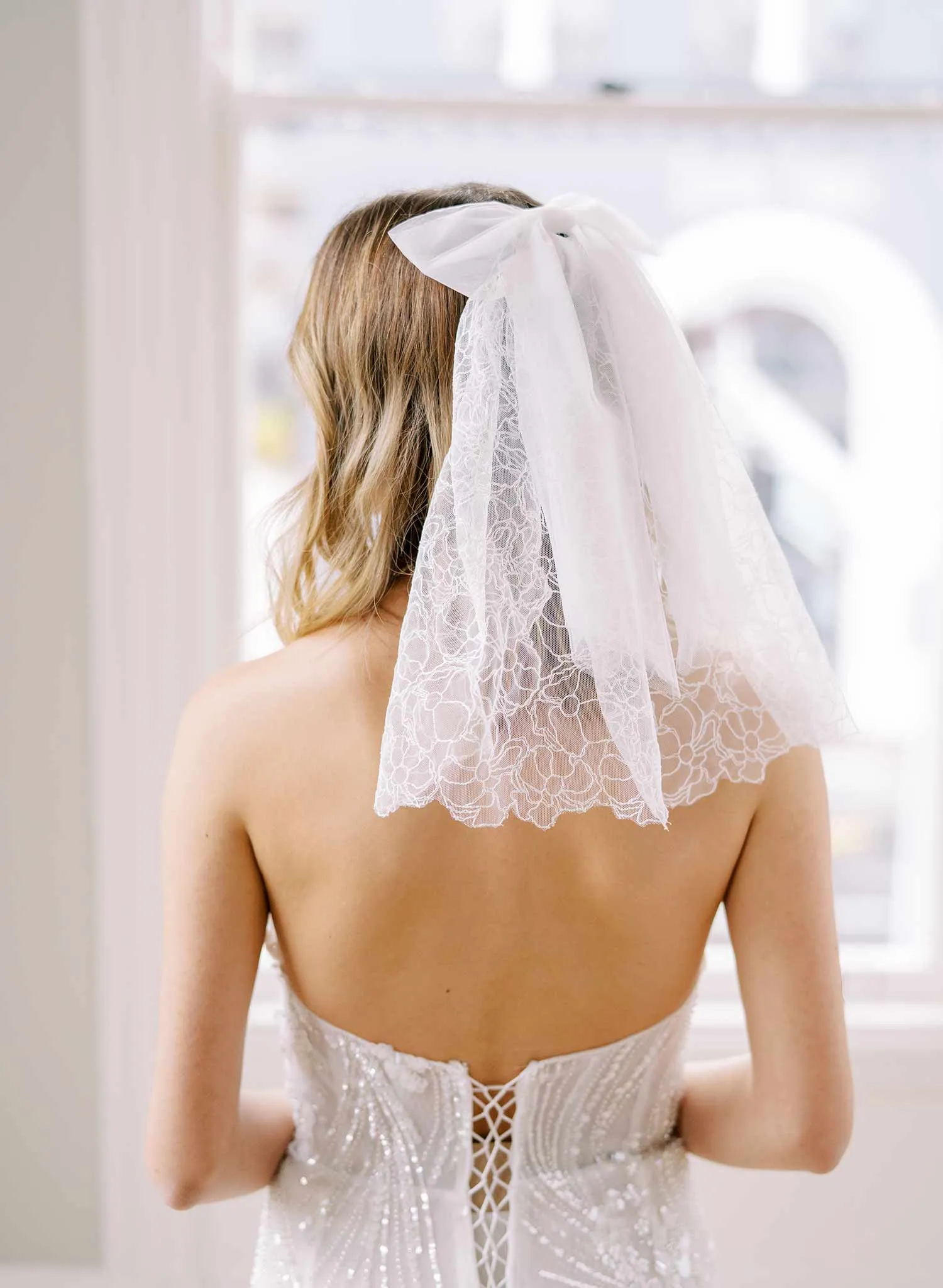 All over sheer florals French lace train veil - Style #2470