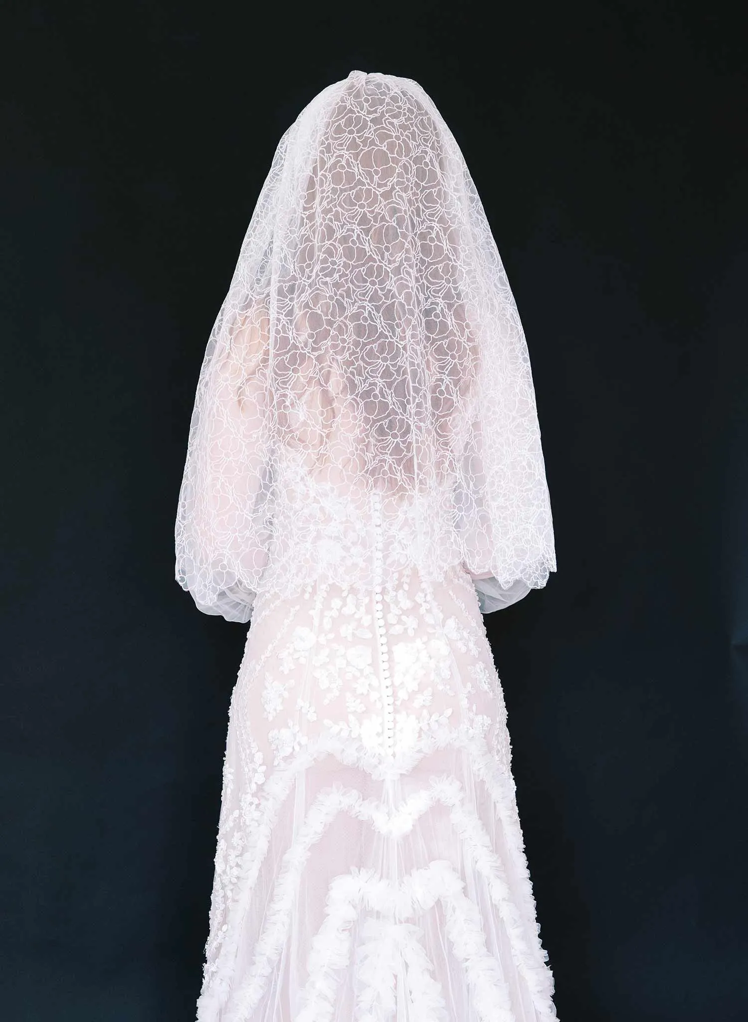 All over sheer florals French lace train veil - Style #2470