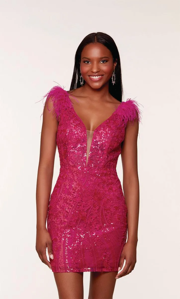 Alyce Paris Feather Sequin HoCo Dress 4613