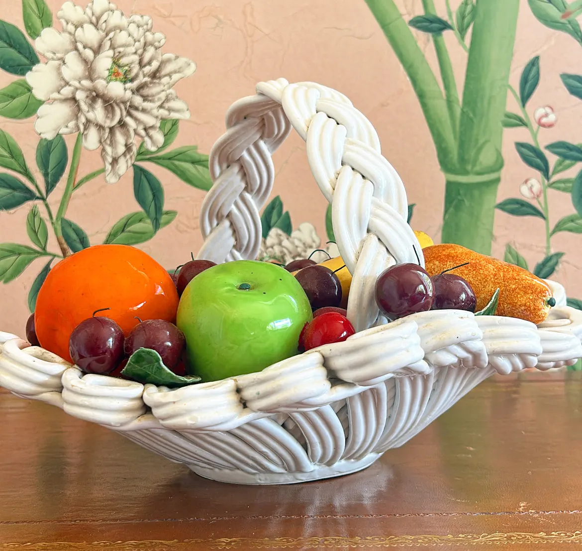 Amazing extra large life size rare 1960s signed made in Italy fruit topiary style basket.