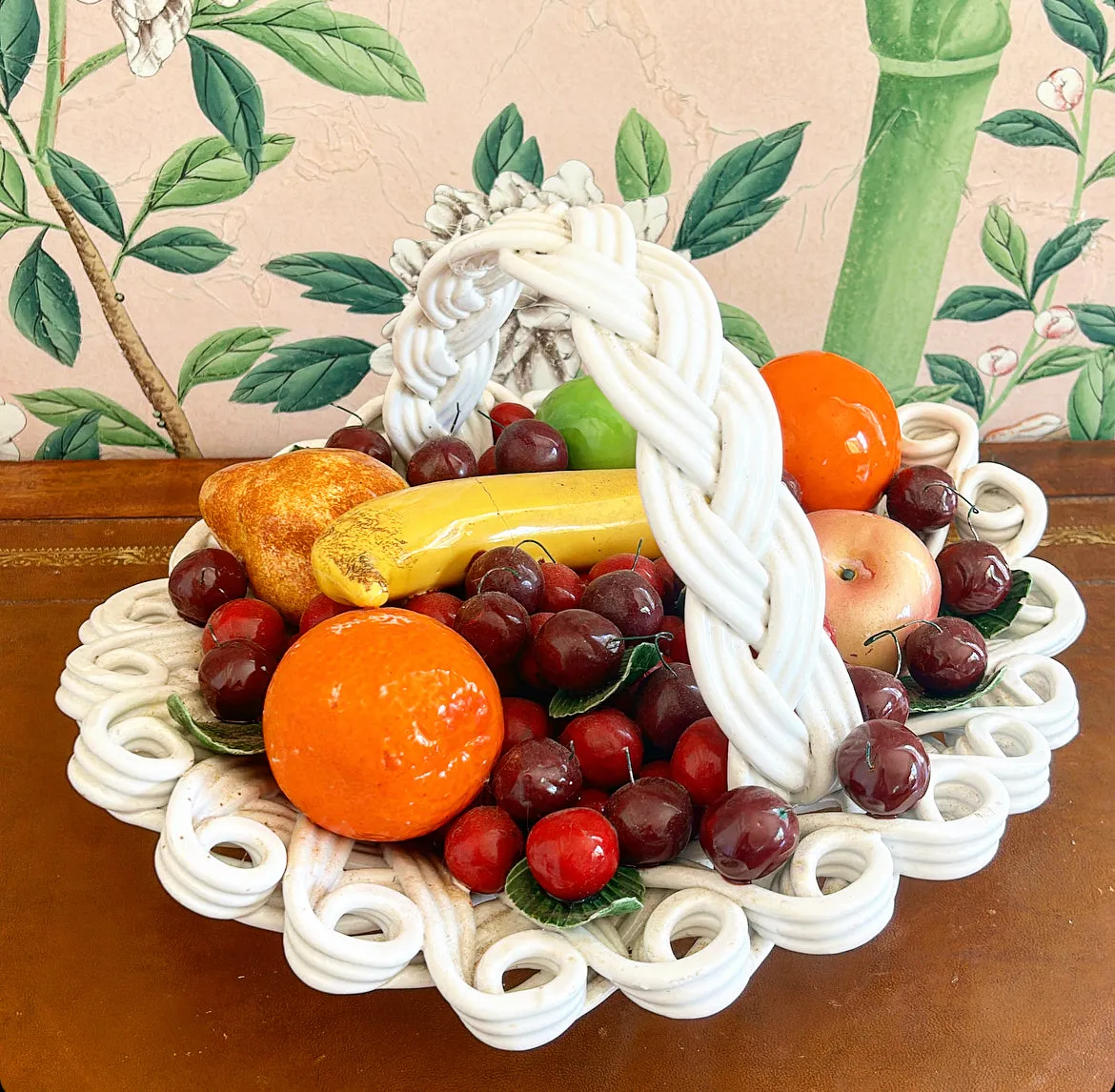 Amazing extra large life size rare 1960s signed made in Italy fruit topiary style basket.