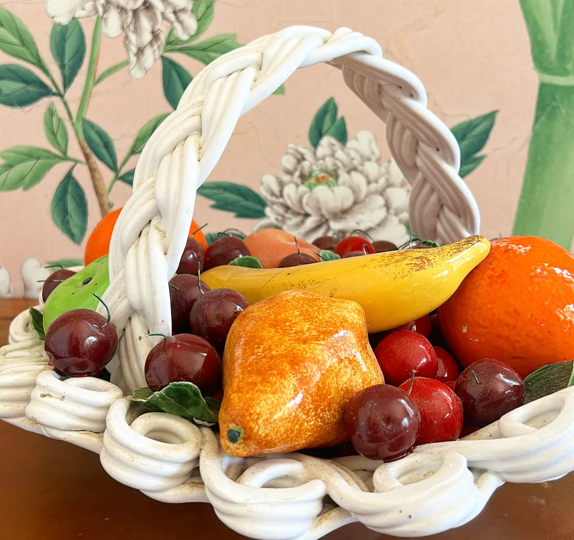 Amazing extra large life size rare 1960s signed made in Italy fruit topiary style basket.