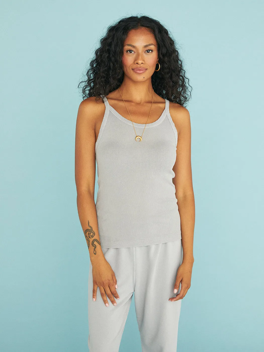 Annie Recycled Cotton Rib Tank - Pebble Grey