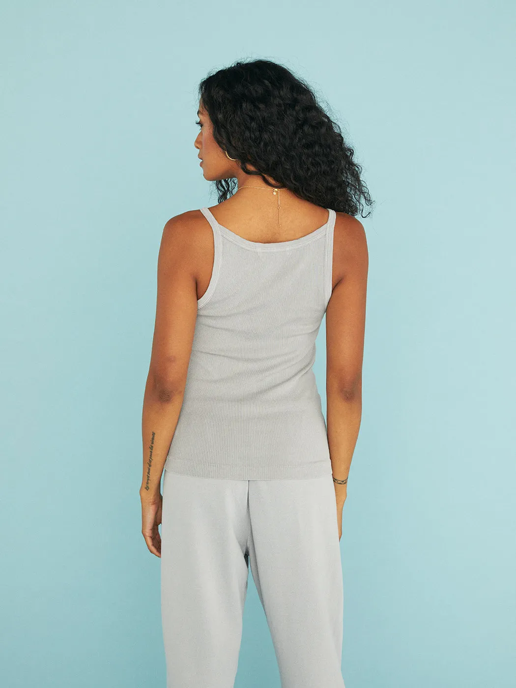 Annie Recycled Cotton Rib Tank - Pebble Grey