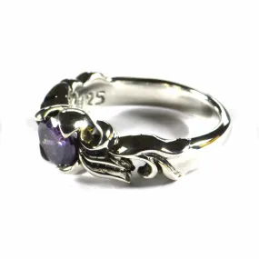 Aquarelle pattern silver ring with purple CZ