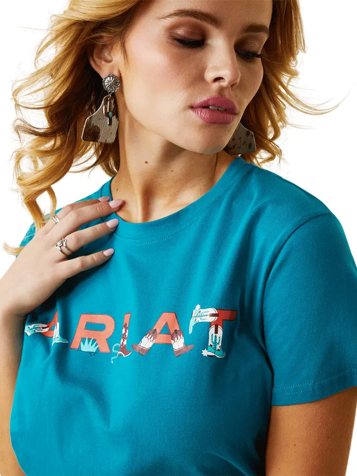 Ariat 10043632 Womens REAL Boot Kickin' Logo Tee Exotic Plume