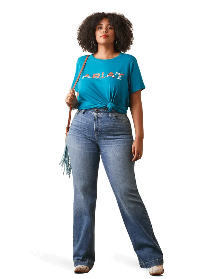 Ariat 10043632 Womens REAL Boot Kickin' Logo Tee Exotic Plume