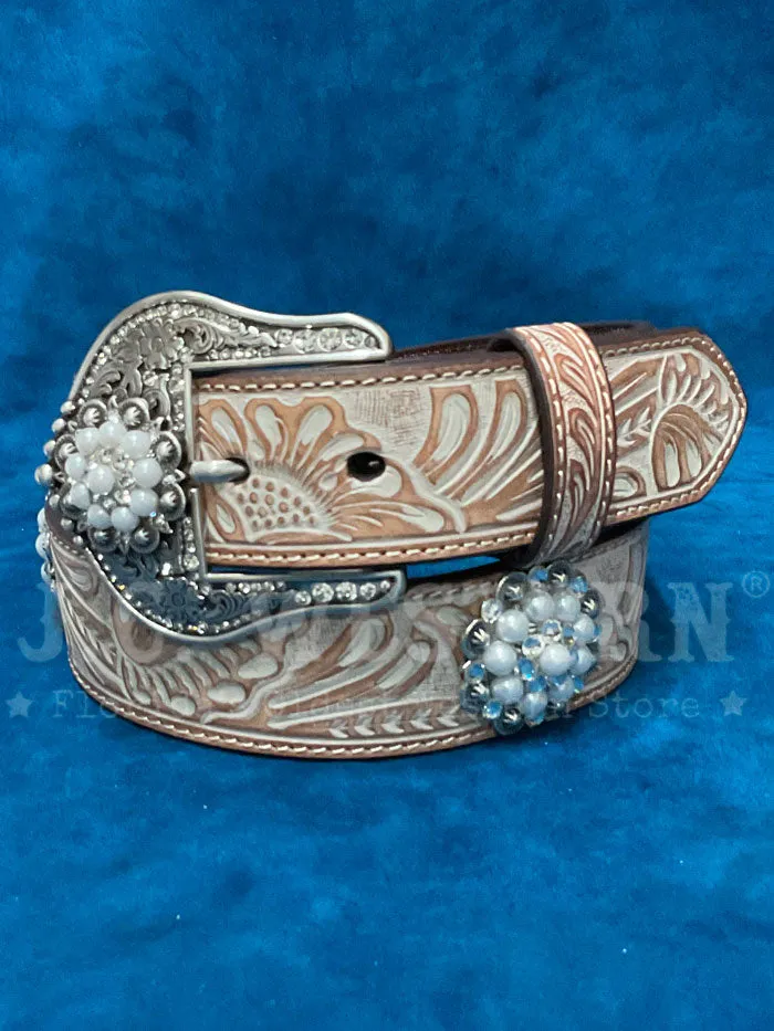 Ariat A1566548 Womens Pearl Conchos Floral Embossed Belt Natural