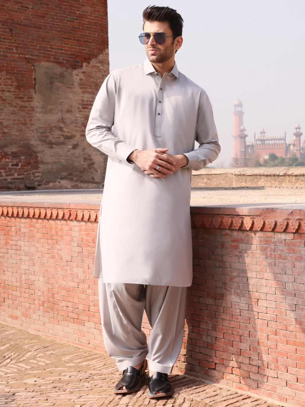 Ash Grey Blended Kameez Shalwar - ALWA-KS-194