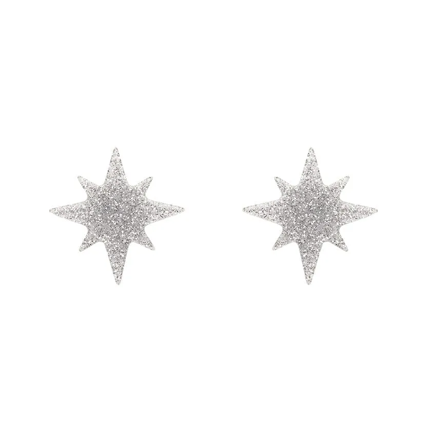 Atomic Star Glitter Stud Earring - Silver