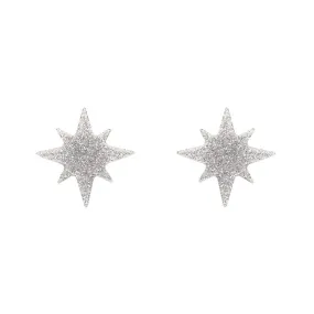 Atomic Star Glitter Stud Earring - Silver