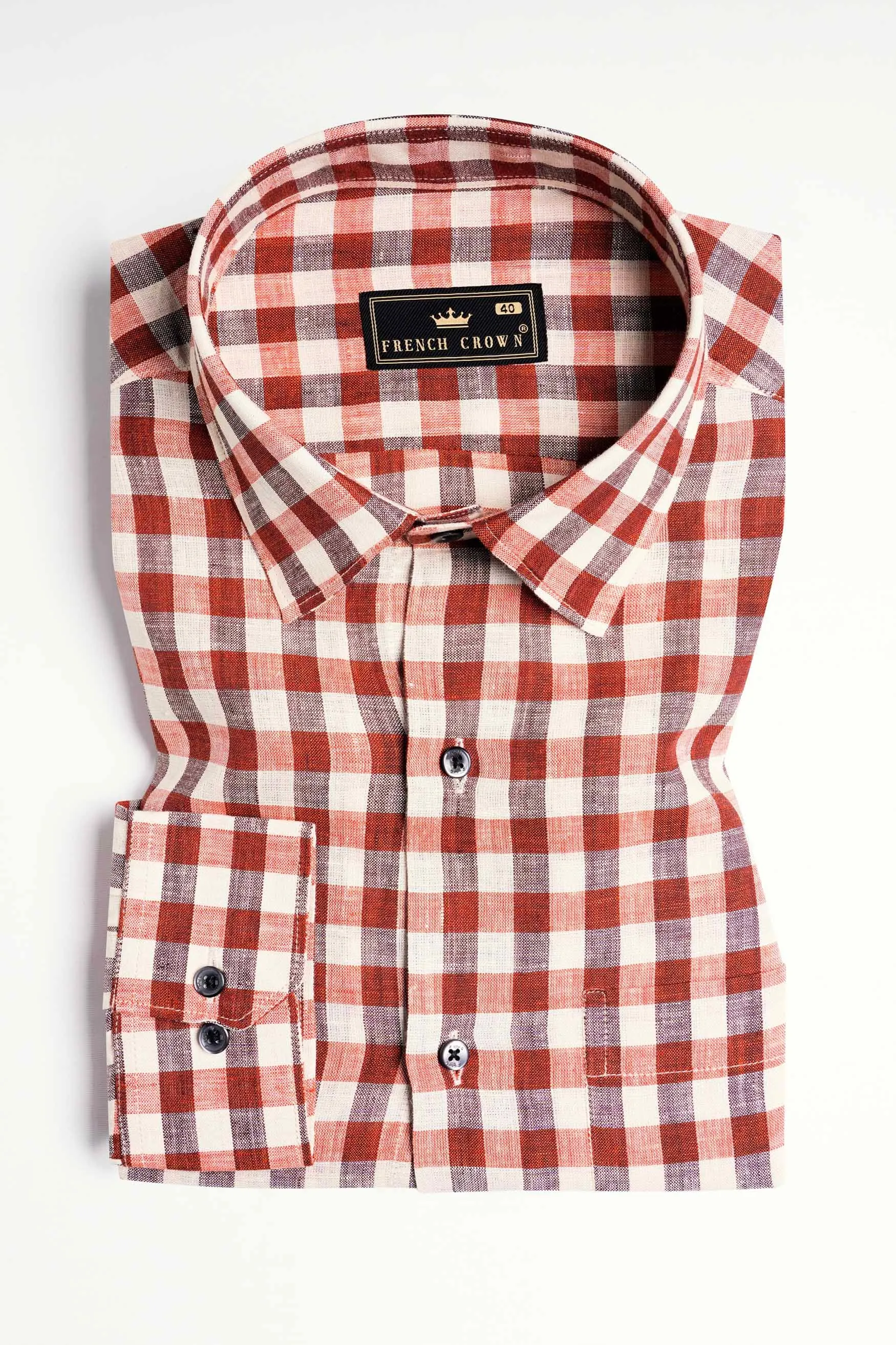 Auburn Red and White Checkered Luxurious Linen Shirt