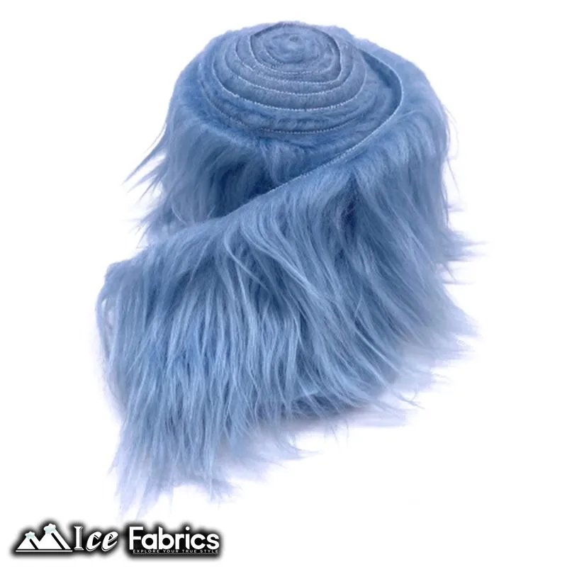 Baby Blue Shaggy Mohair Strips Ribbon Faux Fur Fabric Pre Cut Roll