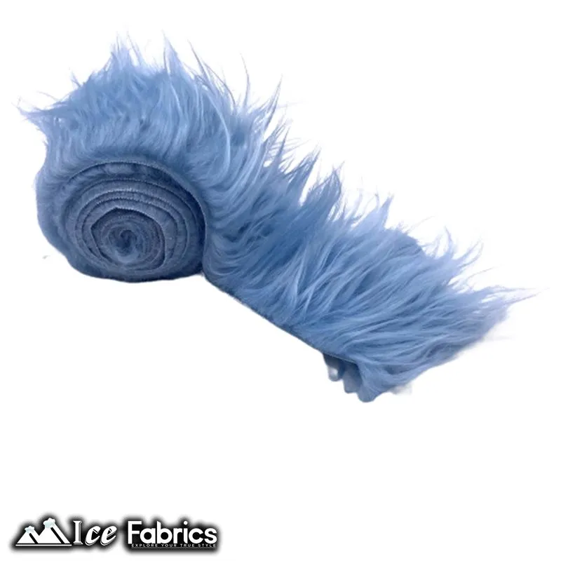 Baby Blue Shaggy Mohair Strips Ribbon Faux Fur Fabric Pre Cut Roll