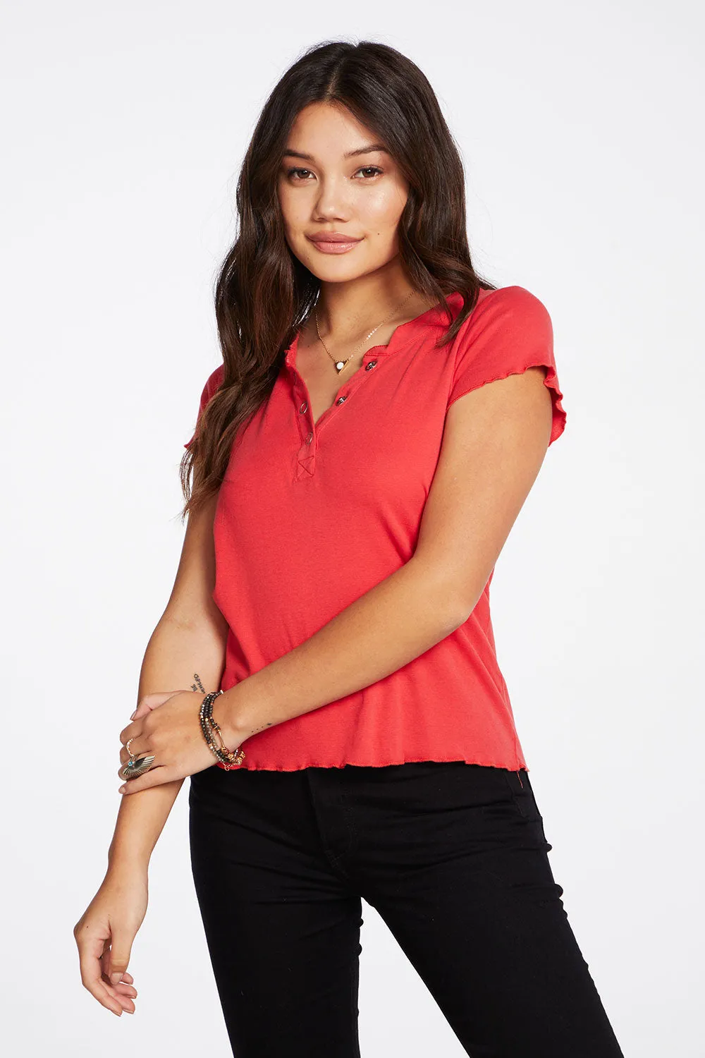 Baby Rib Short Sleeve Cropped Henley Tee